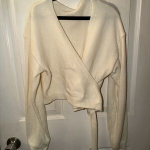 SHEIN Cream Wrap Cardigan Sweater